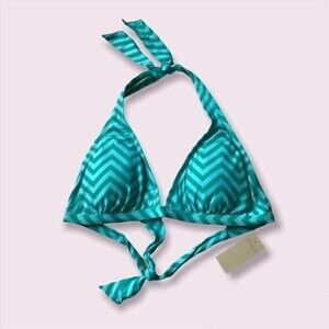 ANN taylor bikini top chevron halter tie padded green aqua blue S NWT